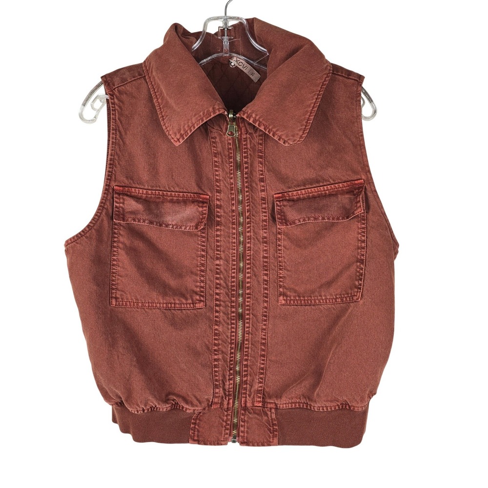 XCVI Women's Quilted Vest Size XS Full Zip Terracotta Brown Utility Pockets